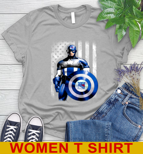 New York Rangers NHL Hockey Captain America Marvel Avengers American Flag Shirt Women's T-Shirt 5