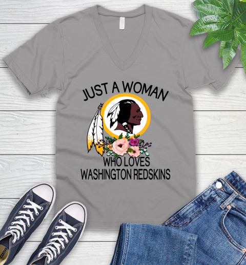 NFL Just A Woman Who Loves Washington Redskins Football Sports V-Neck T-Shirt 2