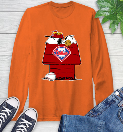 MLB Philadelphia Phillies Snoopy Woodstock The Peanuts Movie Baseball T Shirt_000 Long Sleeve T-Shirt 5