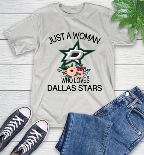 NHL Just A Woman Who Loves Dallas Stars Hockey Sports T-Shirt