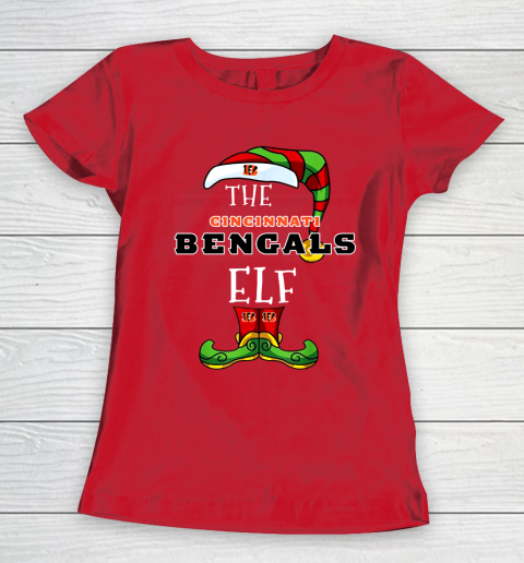 Cincinnati Bengals Christmas ELF Funny NFL Women's T-Shirt 9