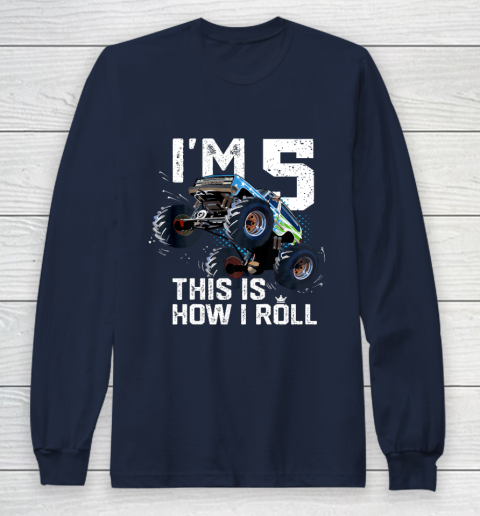 Kids I'm 5 This is How I Roll Monster Truck 5th Birthday Boy Gift 5 Year Old Long Sleeve T-Shirt 10