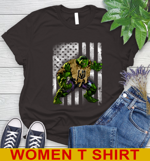 Vegas Golden Knights Hulk Marvel Avengers NHL Hockey American Flag Women's T-Shirt 9