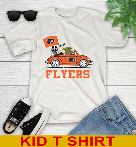 NHL Hockey Philadelphia Flyers Darth Vader Baby Yoda Driving Star Wars Shirt Youth T-Shirt