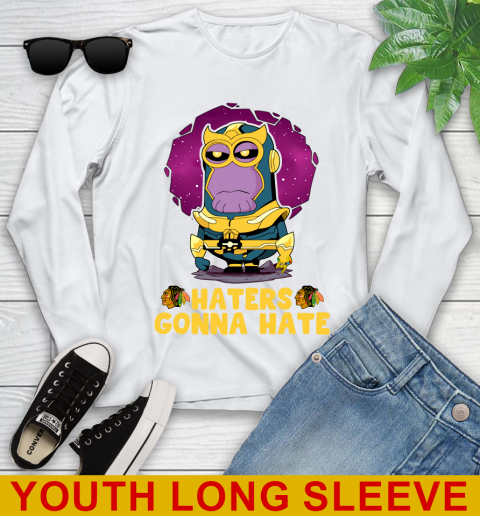 NHL Hockey Chicago Blackhawks Haters Gonna Hate Thanos Minion Marvel Shirt Youth Long Sleeve