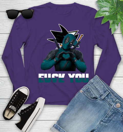 NHL San Jose Sharks Deadpool Love You Fuck You Hockey Sports Youth Long Sleeve 4