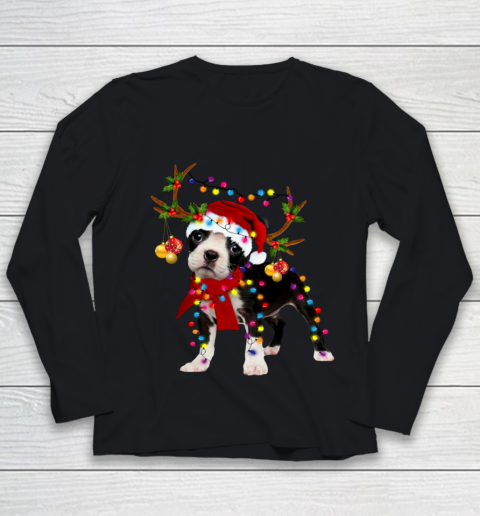 Santa Boston terrier reindeer Light Christmas gifts Youth Long Sleeve