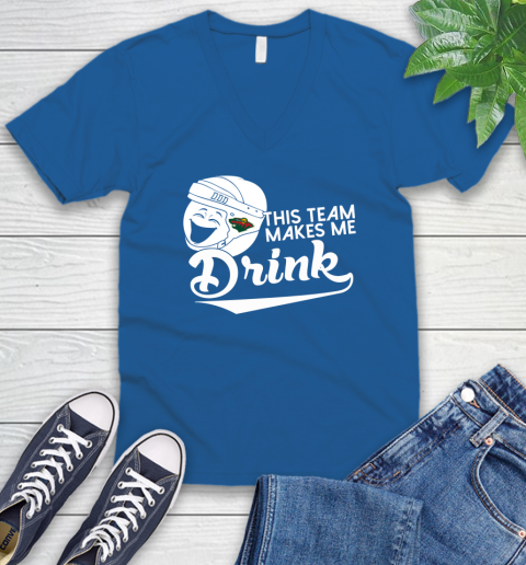 Minnesota Wild NHL Hockey This Team Makes Me Drink Adoring Fan V-Neck T-Shirt 5