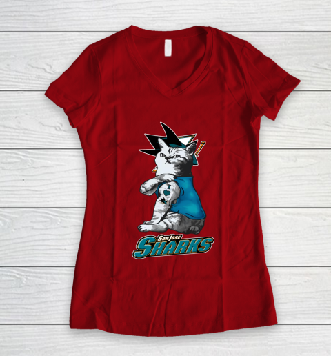 NHL My Cat Loves San Jose Sharks Hockey Women's V-Neck T-Shirt 8