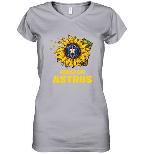 HOUSTON ASTROS Sunflower MLB Baseball Women V-Neck T-Shirt 