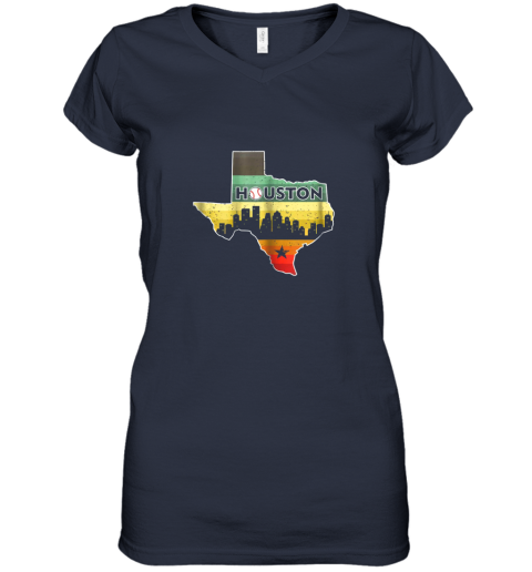 5bfx houston retro baseball shirtvintage houston baseball women v neck t shirt 39 front navy