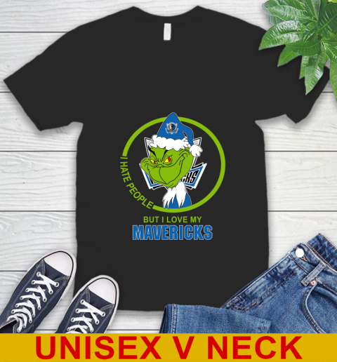 Dallas Mavericks NBA Christmas Grinch I Hate People But I Love My Favorite Basketball Team V-Neck T-Shirt 2