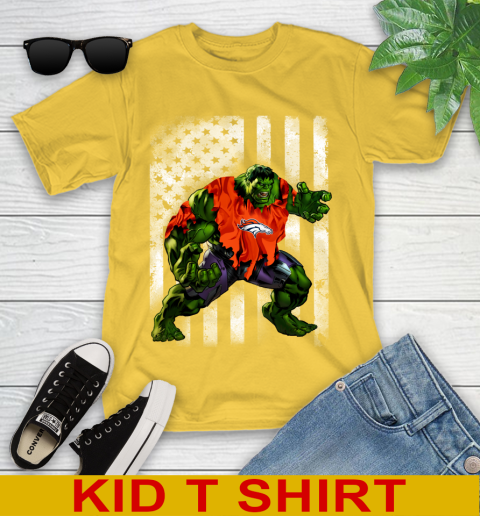 Denver Broncos Hulk Marvel Avengers NFL Football American Flag Youth T-Shirt 9