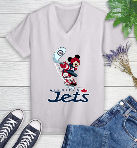 NHL Hockey Winnipeg Jets Cheerful Mickey Mouse Shirt Women's V-Neck T-Shirt 2
