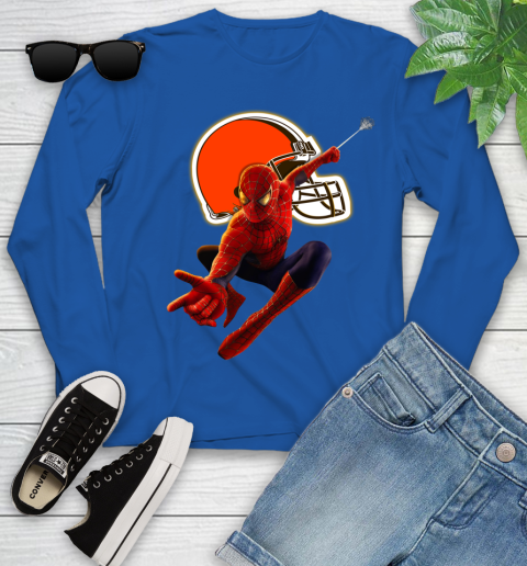 NFL Spider Man Avengers Endgame Football Cleveland Browns Youth Long Sleeve 9