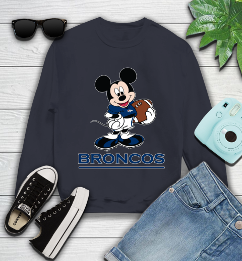 NFL Football Denver Broncos Cheerful Mickey Mouse Shirt Youth Sweatshirt Tee For Sports