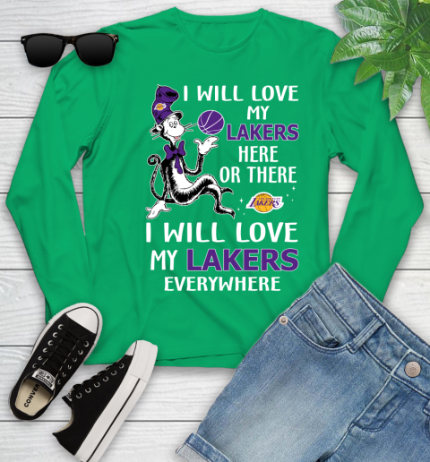 NBA Basketball Los Angeles Lakers I Will Love My Lakers Everywhere Dr Seuss Shirt Youth Long Sleeve 6