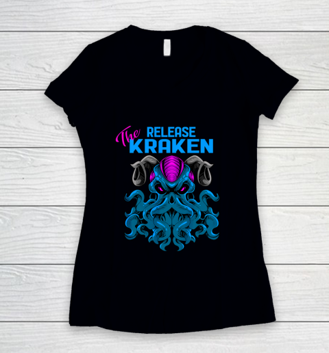 Kraken Sea Monster Vintage Release the Kraken Giant Kraken Women's V-Neck T-Shirt