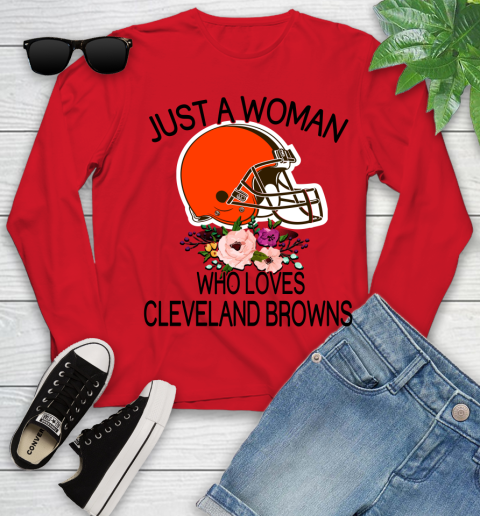 NFL Just A Woman Who Loves Cleveland Browns Football Sports Youth Long Sleeve 8