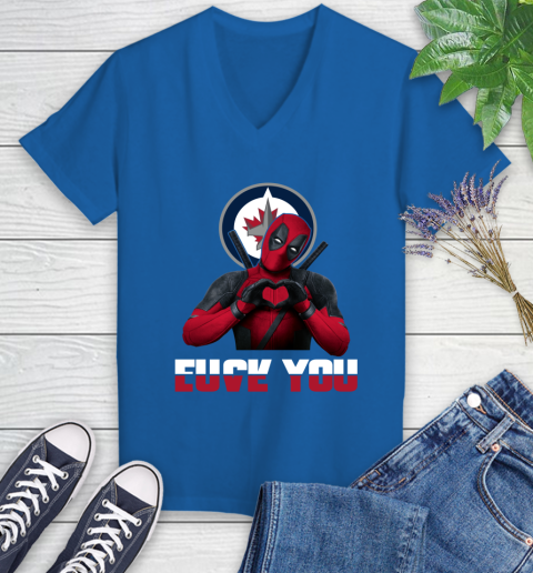 NHL Winnipeg Jets Deadpool Love You Fuck You Hockey Sports Women's V-Neck T-Shirt 10