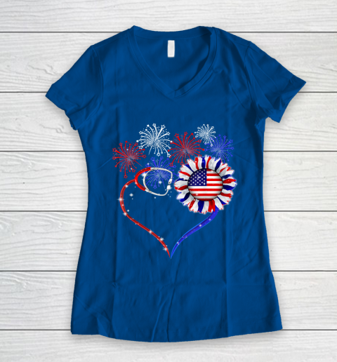 Patriotic Nurse 4th Of July American Flag Independence Day Women's V-Neck T-Shirt 7