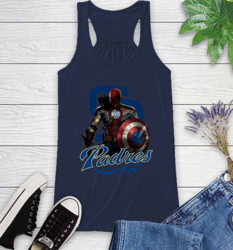 MLB Captain America Thor Spider Man Hawkeye Avengers Endgame Baseball San Diego Padres Racerback Tank 10