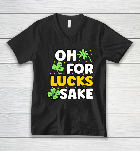 Retro St Patricks Day Clovers Oh for Lucks Sake V-Neck T-Shirt