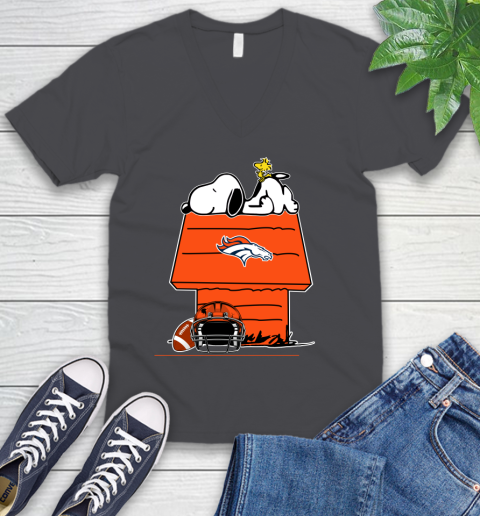 Denver Broncos NFL Football Snoopy Woodstock The Peanuts Movie V-Neck T-Shirt 5