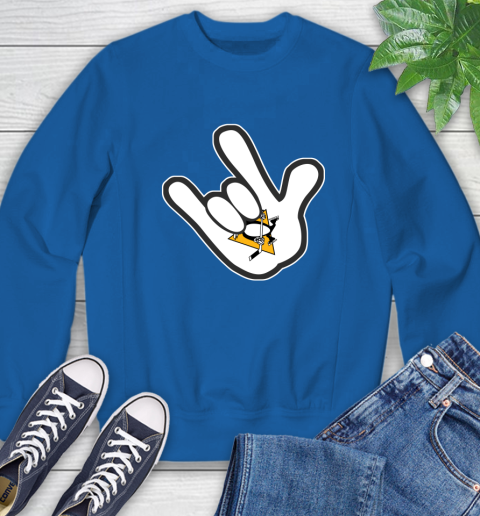 Pittsburgh Penguins NHL Hockey Mickey Rock Hand Disney Sweatshirt 8