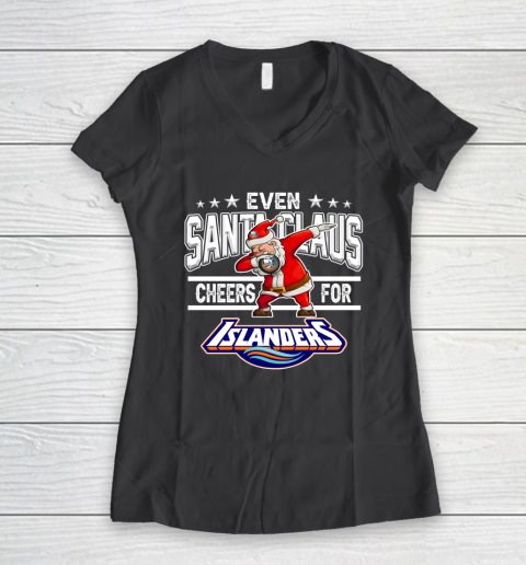 New York Islanders Even Santa Claus Cheers For Christmas NHL Women's V-Neck T-Shirt 6