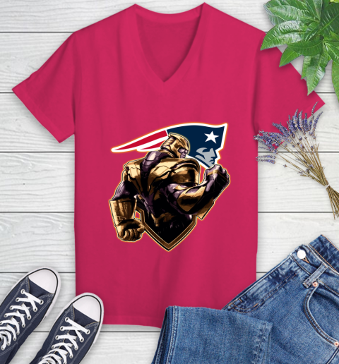 NFL Thanos Avengers Endgame Football Sports New England Patriots Women's V-Neck T-Shirt 9