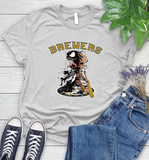 MLB Milwaukee Brewers Baseball Venom Groot Guardians Of The Galaxy Women's T-Shirt