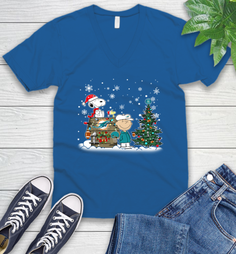 NFL Miami Dolphins Snoopy Charlie Brown Christmas Football Super Bowl Sports V-Neck T-Shirt 5