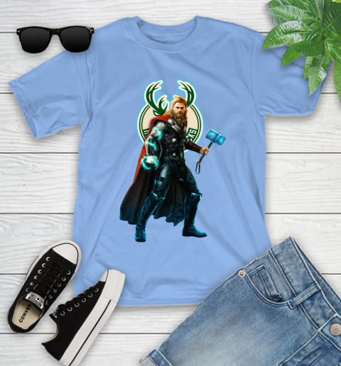 NBA Thor Avengers Endgame Basketball Milwaukee Bucks Youth T-Shirt 11