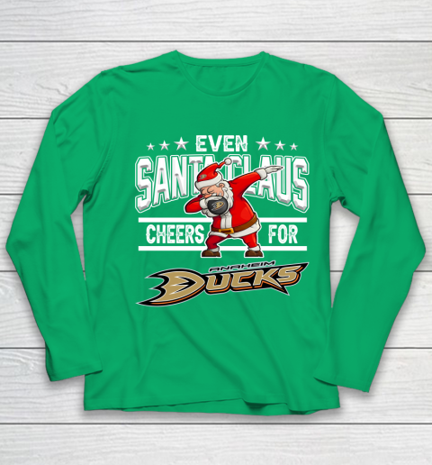 Anaheim Ducks Even Santa Claus Cheers For Christmas NHL Youth Long Sleeve 4