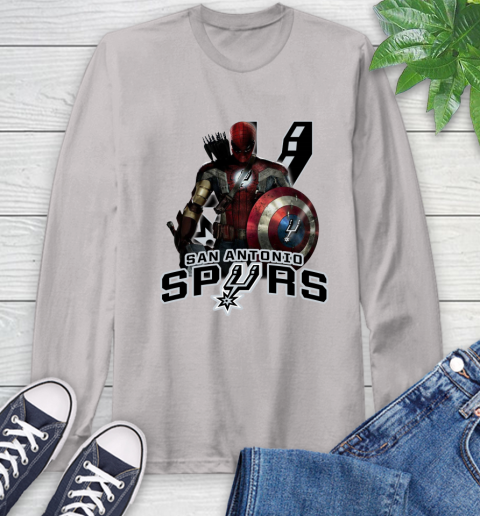 San Antonio Spurs NBA Basketball Captain America Thor Spider Man Hawkeye Avengers Long Sleeve T-Shirt 12
