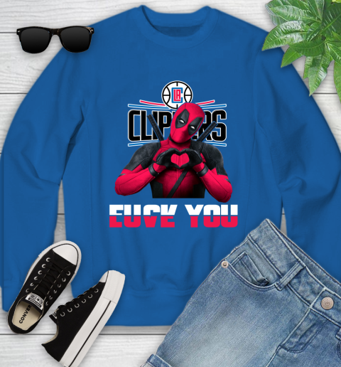 NBA LA Clippers Deadpool Love You Fuck You Basketball Youth Sweatshirt 7