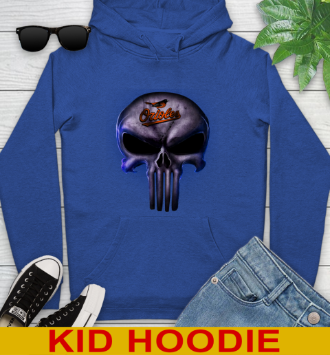 Baltimore Orioles MLB Baseball Punisher Skull Sports Youth Hoodie 10