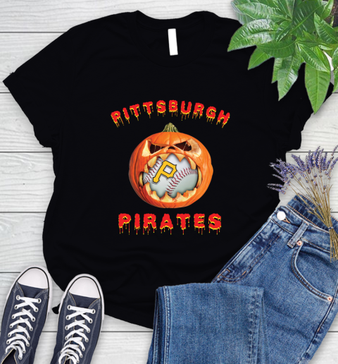MLB Pittsburgh Pirates Halloween Pumpkin Baseball Sports Women's T-Shirt 2