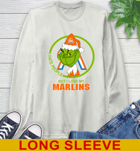 Miami Marlins MLB Christmas Grinch I Hate People But I Love My Favorite Baseball Team Long Sleeve T-Shirt 12