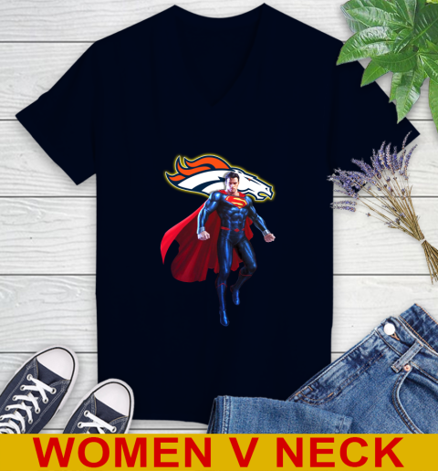NFL Superman DC Sports Football Denver Broncos Women's V-Neck T-Shirt 3
