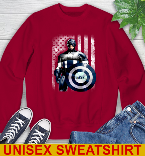 Utah Jazz NBA Basketball Captain America Marvel Avengers American Flag Shirt Sweatshirt 9