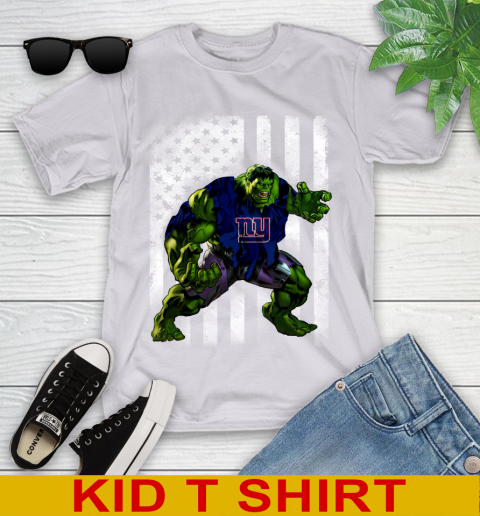 New York Giants Hulk Marvel Avengers NFL Football American Flag Youth T-Shirt 4