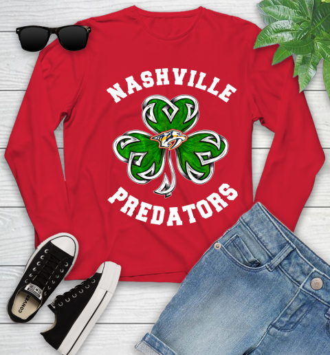 NHL Nashville Predators Three Leaf Clover St Patrick's Day Hockey Sports Youth Long Sleeve 11