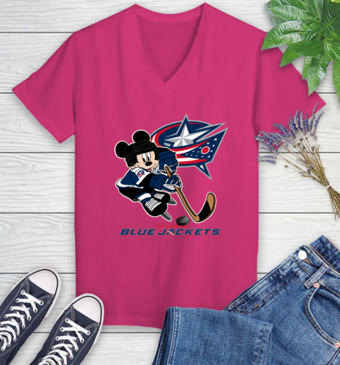 NHL Columbus Blue Jackets Mickey Mouse Disney Hockey T Shirt Women's V-Neck T-Shirt 9