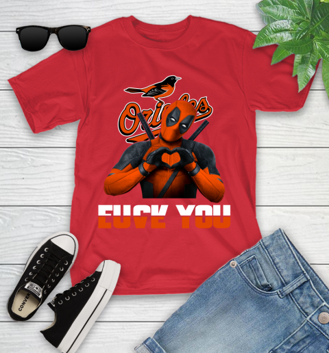 MLB Baltimore Orioles Deadpool Love You Fuck You Baseball Sports Youth T-Shirt 13