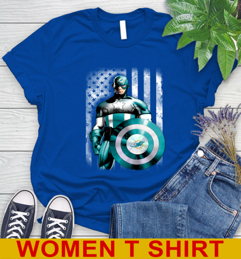 Miami Dolphins NFL Football Captain America Marvel Avengers American Flag Shirt Women's T-Shirt 10