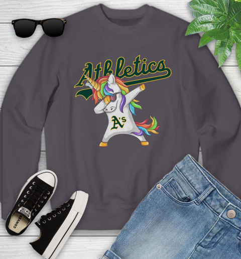 Oakland Athletics MLB Baseball Funny Unicorn Dabbing Sports Youth Sweatshirt 6