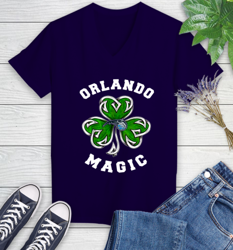 NBA Orlando Magic Three Leaf Clover St Patrick's Day Basketball Sports Women's V-Neck T-Shirt 3