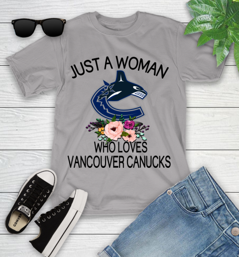 NHL Just A Woman Who Loves Vancouver Canucks Hockey Sports Youth T-Shirt 2